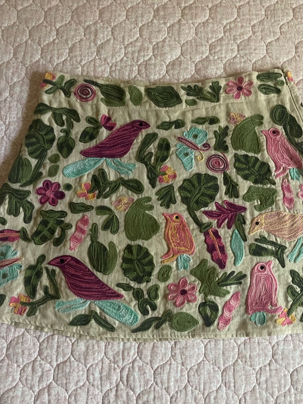 Calypso St. Barth Cream A-Line Skirt with Colorful Bird Embroidery - Picture 8 of 12